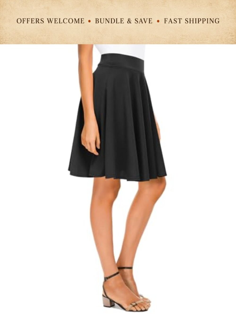 Women's Basic Midi Skirt Versatile Stretchy Flared High Waisted A-Line